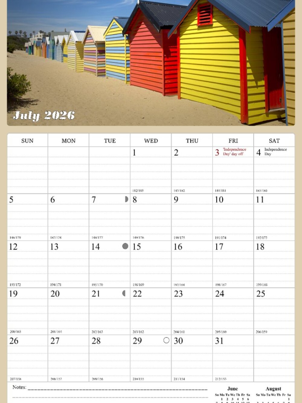 2026 - 2027 Wall Calendar Spiral-bound Twin - 18 Months (Beaches) 11" x 17"